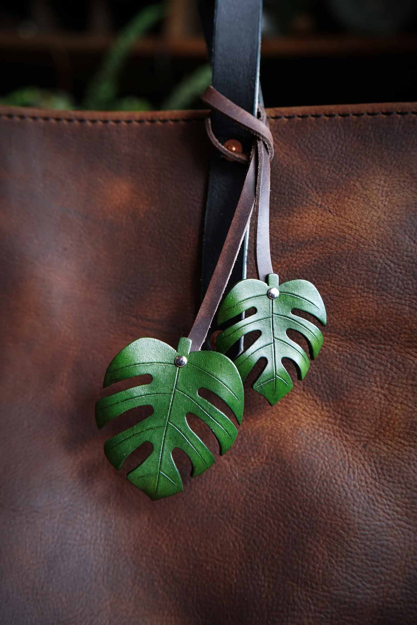 Monstera Leaf Leather Bag Charm