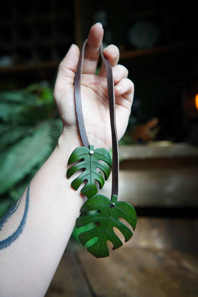 Monstera Leaf Leather Bag Charm