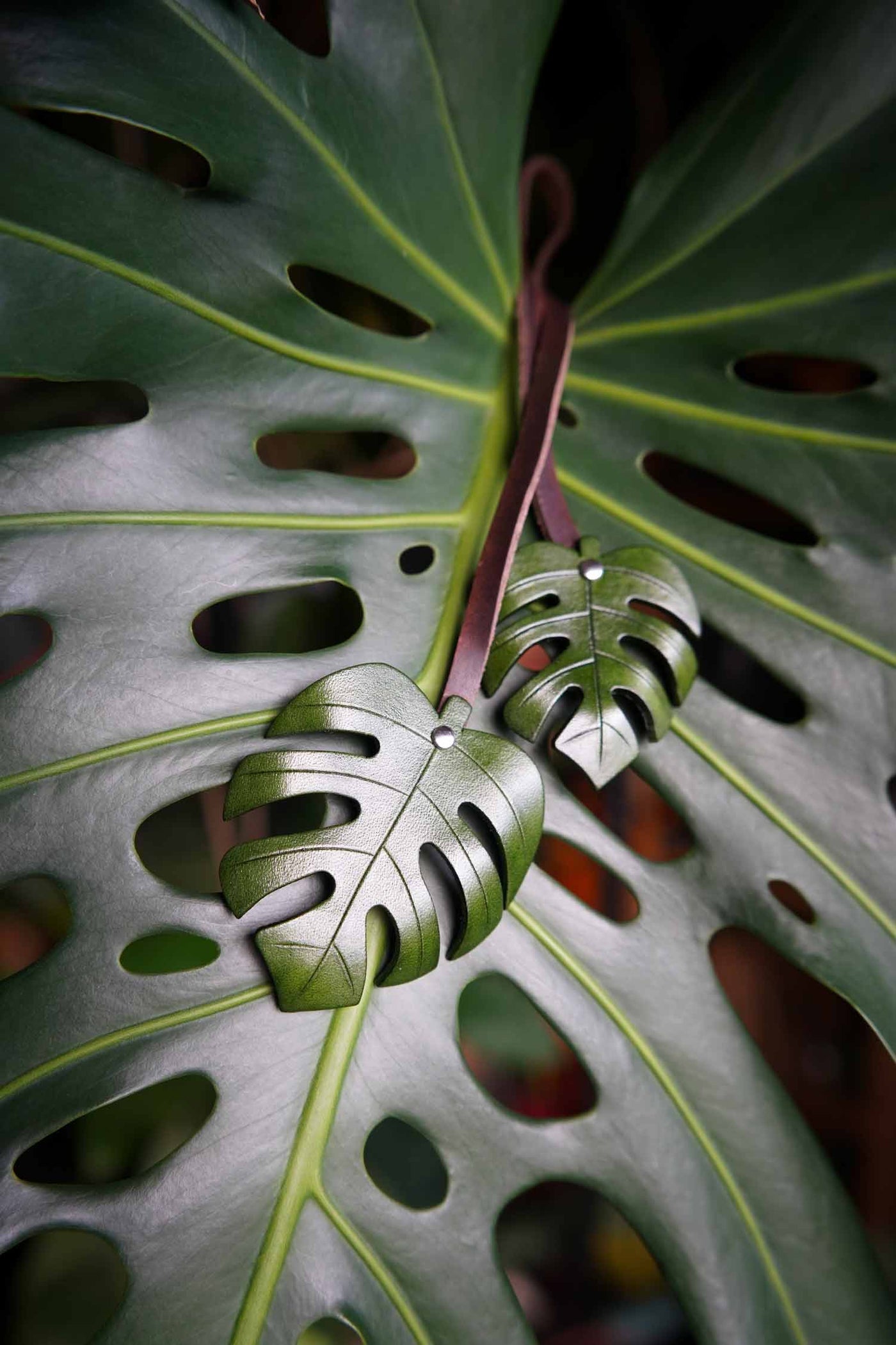 Monstera Leaf Leather Bag Charm