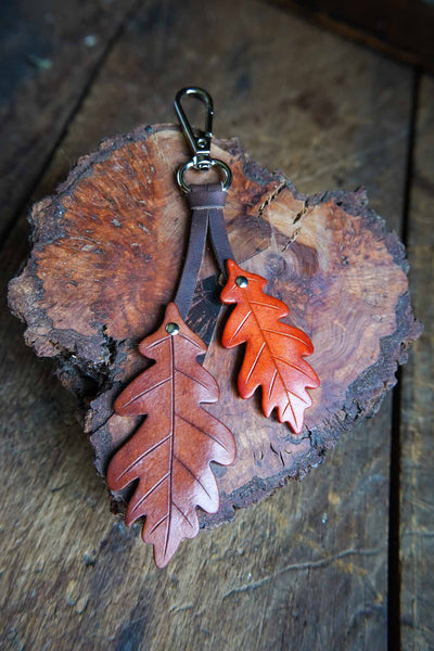 Oak Leaf - Leather Bag Charm Choose Your Color