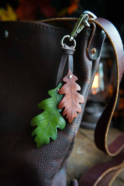 Oak Leaf - Leather Bag Charm Choose Your Color