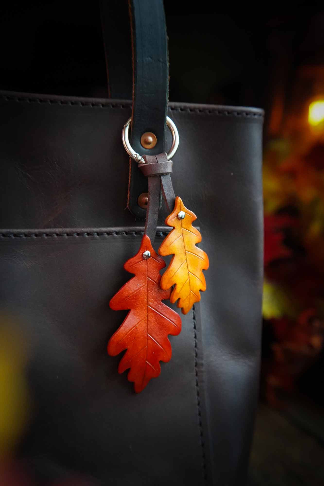 Oak Leaf - Leather Bag Charm Choose Your Color