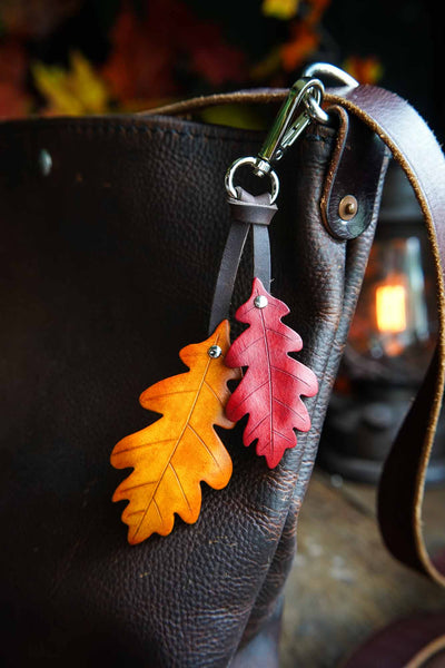 Oak Leaf - Leather Bag Charm Choose Your Color