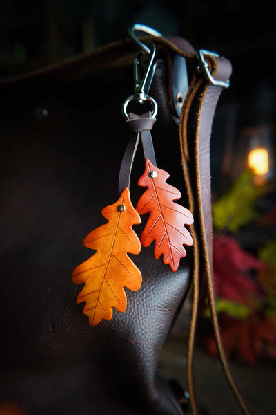 Oak Leaf - Leather Bag Charm Choose Your Color