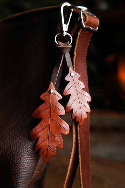 Oak Leaf - Leather Bag Charm or Keychain