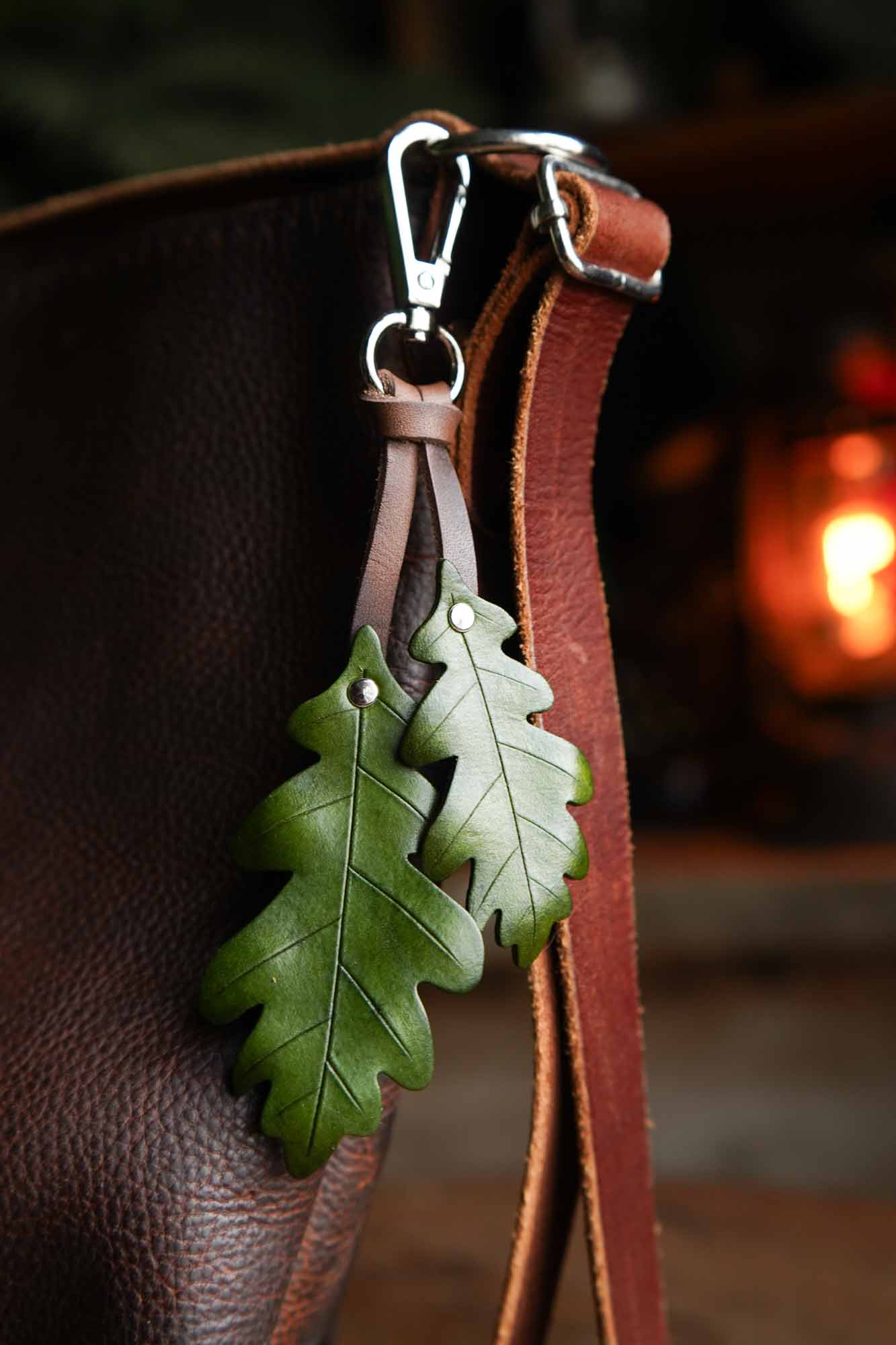 Oak Leaf - Leather Bag Charm or Keychain