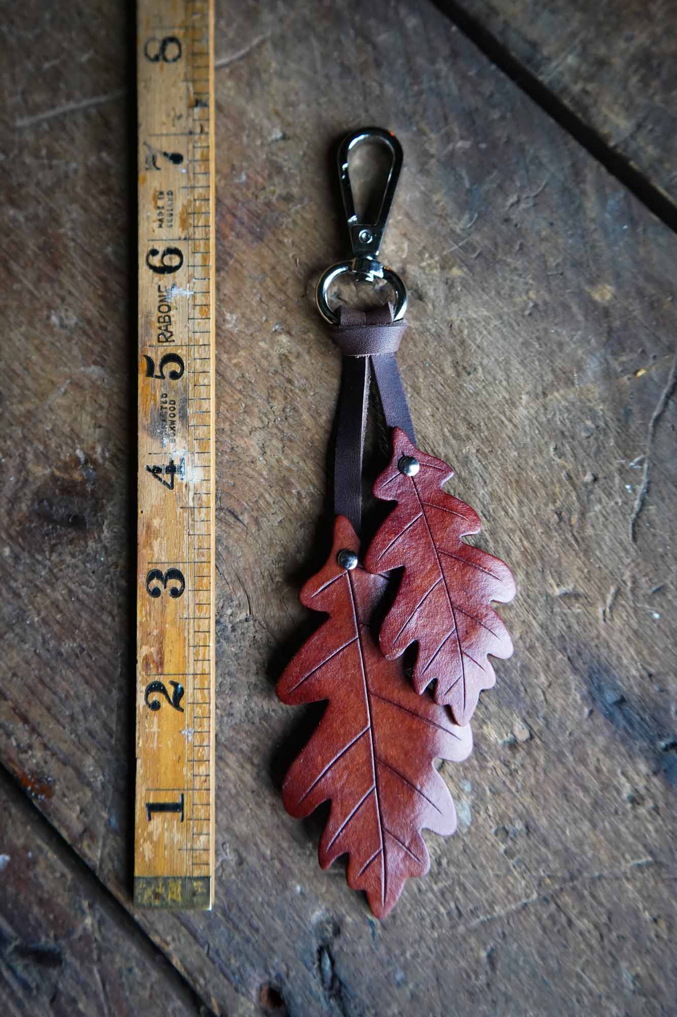 Oak Leaf - Leather Bag Charm or Keychain