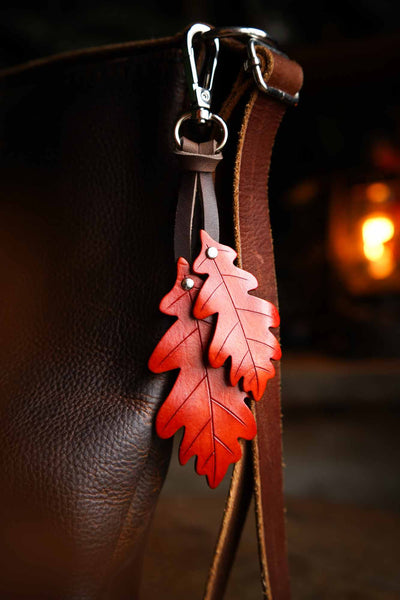 Oak Leaf - Leather Bag Charm or Keychain