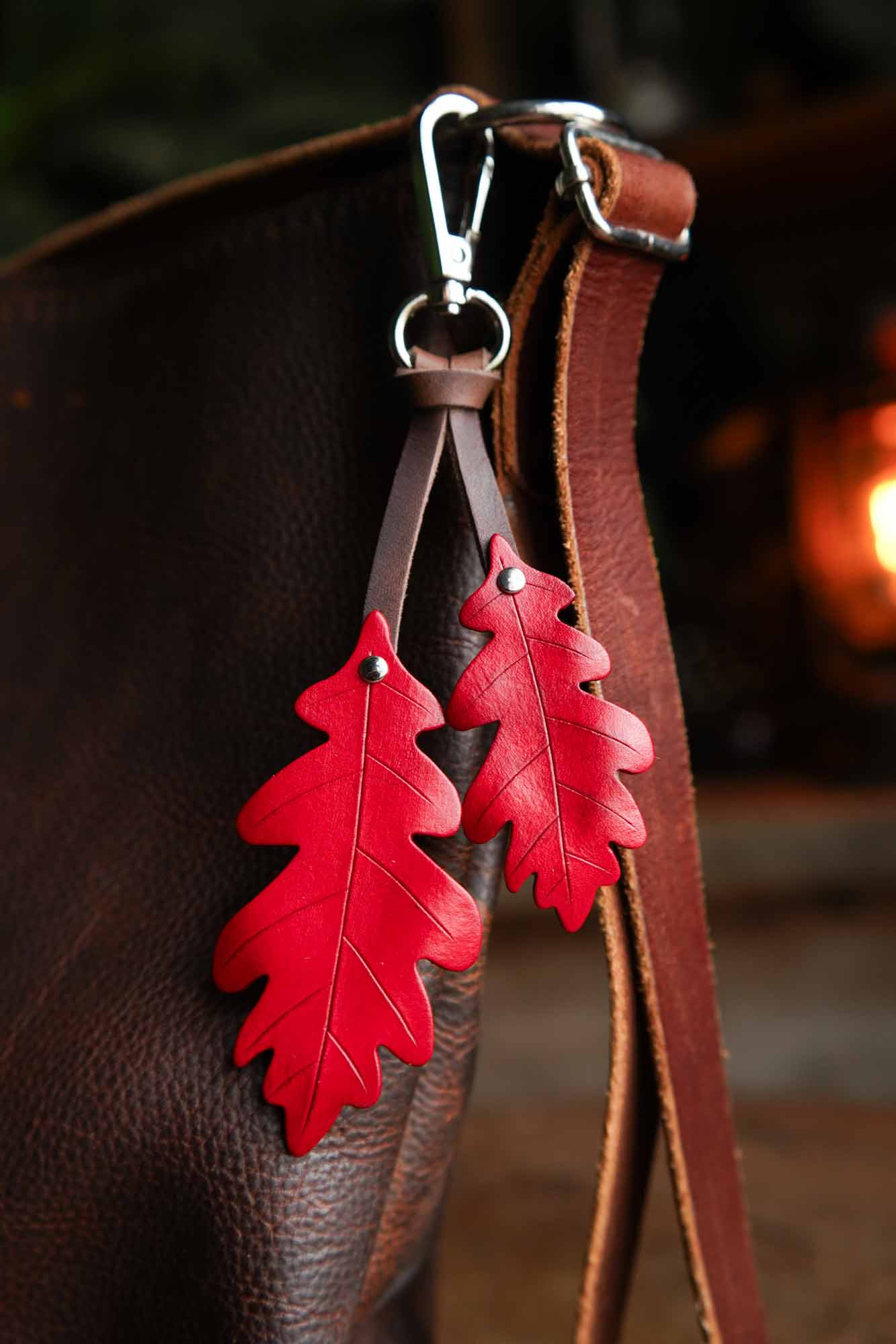 Oak Leaf Leather Bag Charm or Keychain Made In Canada Hammerthreads