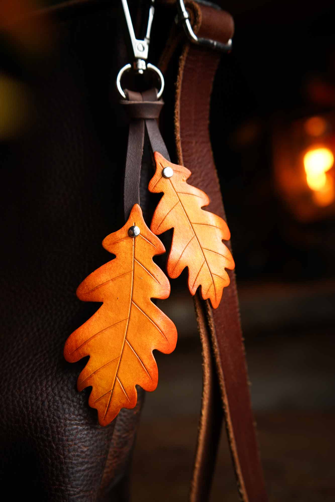 Oak Leaf - Leather Bag Charm or Keychain