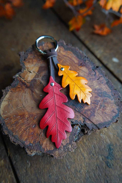 Oak Leaf - Leather Bag Charm Choose Your Color