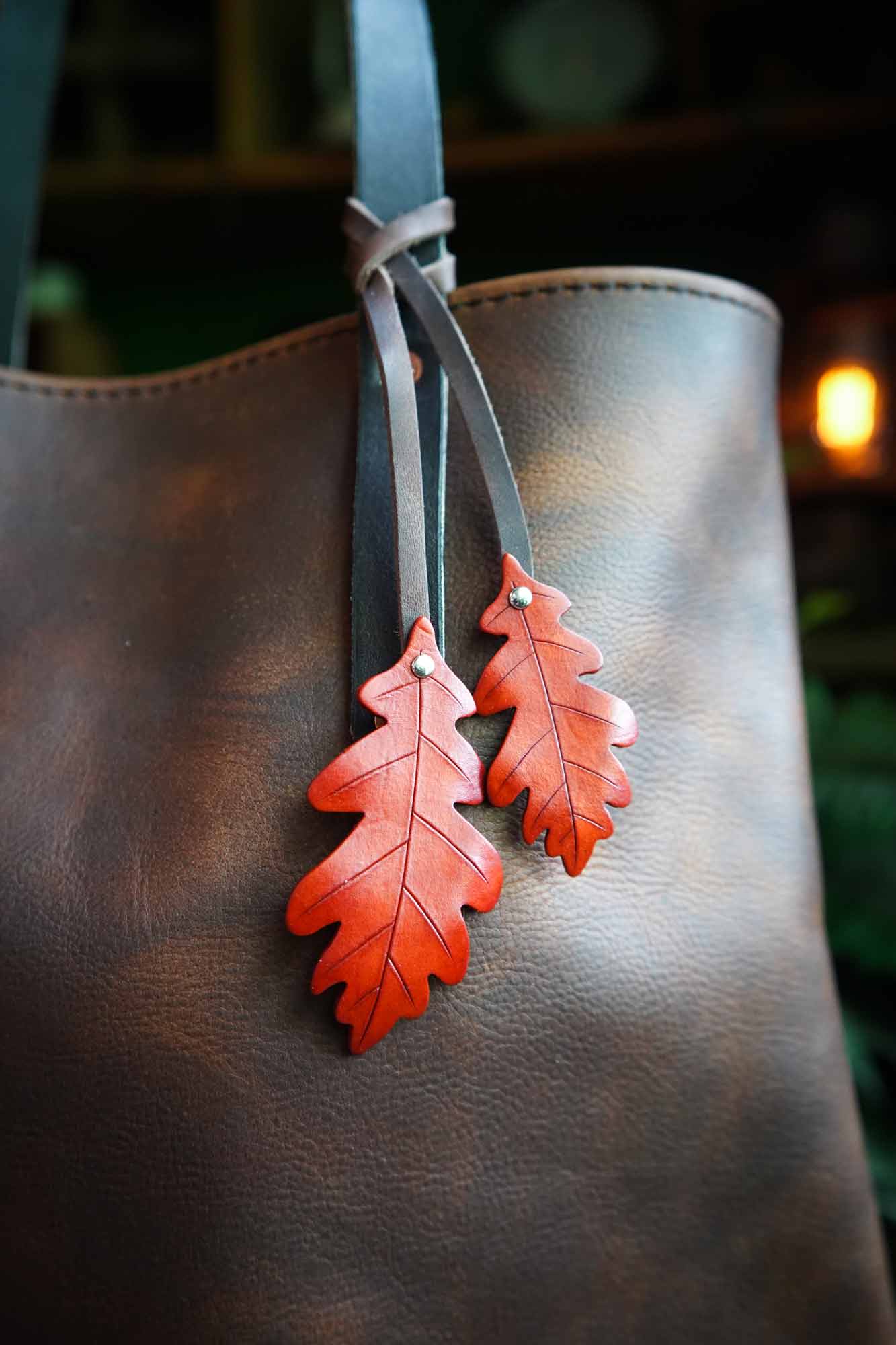 Oak Leaf - Leather Bag Charm