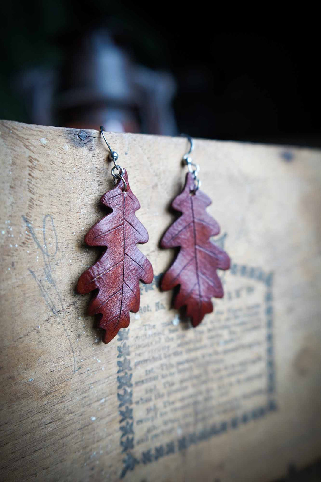 Oak Leaf Leather Earrings - Made In Canada - Hammerthreads