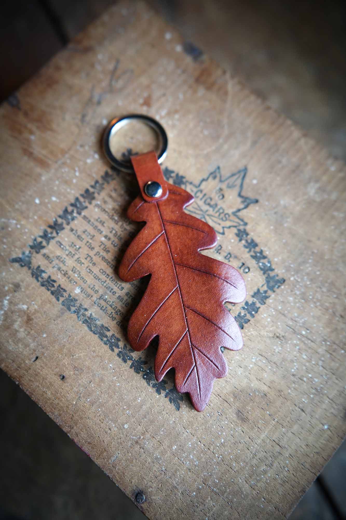 Oak Leaf Leather Keychain - Large