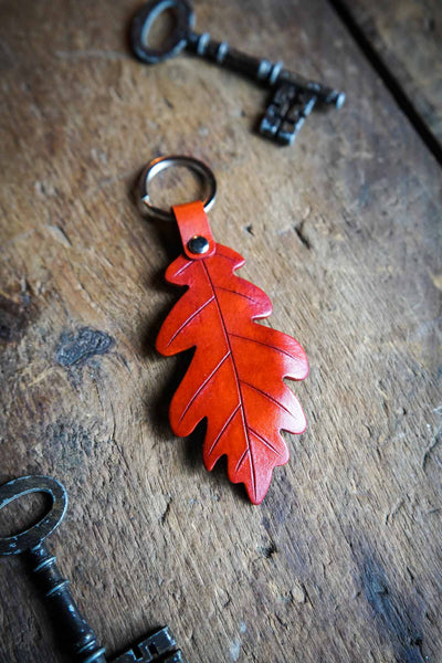 Oak Leaf Leather Keychain - Large