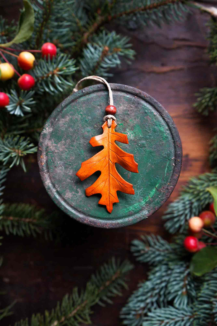 Oak Leaf Leather Ornament - Handmade In Canada - Hammerthreads