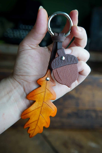 Oak Leaf and Acorn - Leather Bag Charm