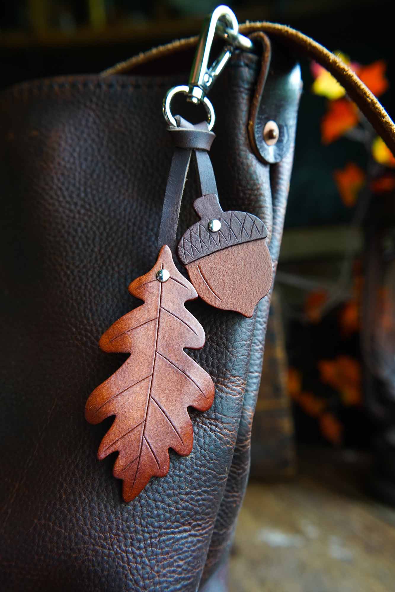 Oak Leaf and Acorn - Leather Bag Charm