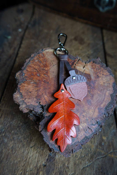 Oak Leaf and Acorn - Leather Bag Charm