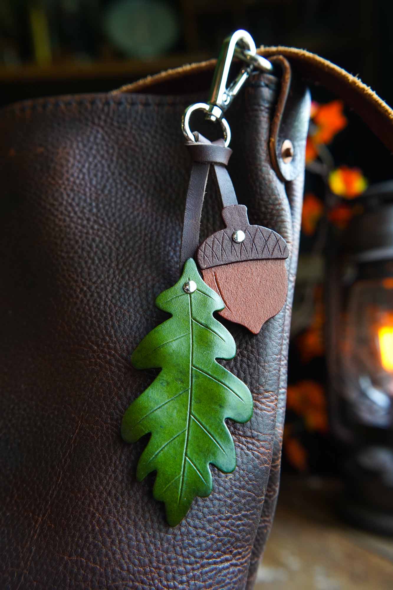 Oak Leaf and Acorn - Leather Bag Charm