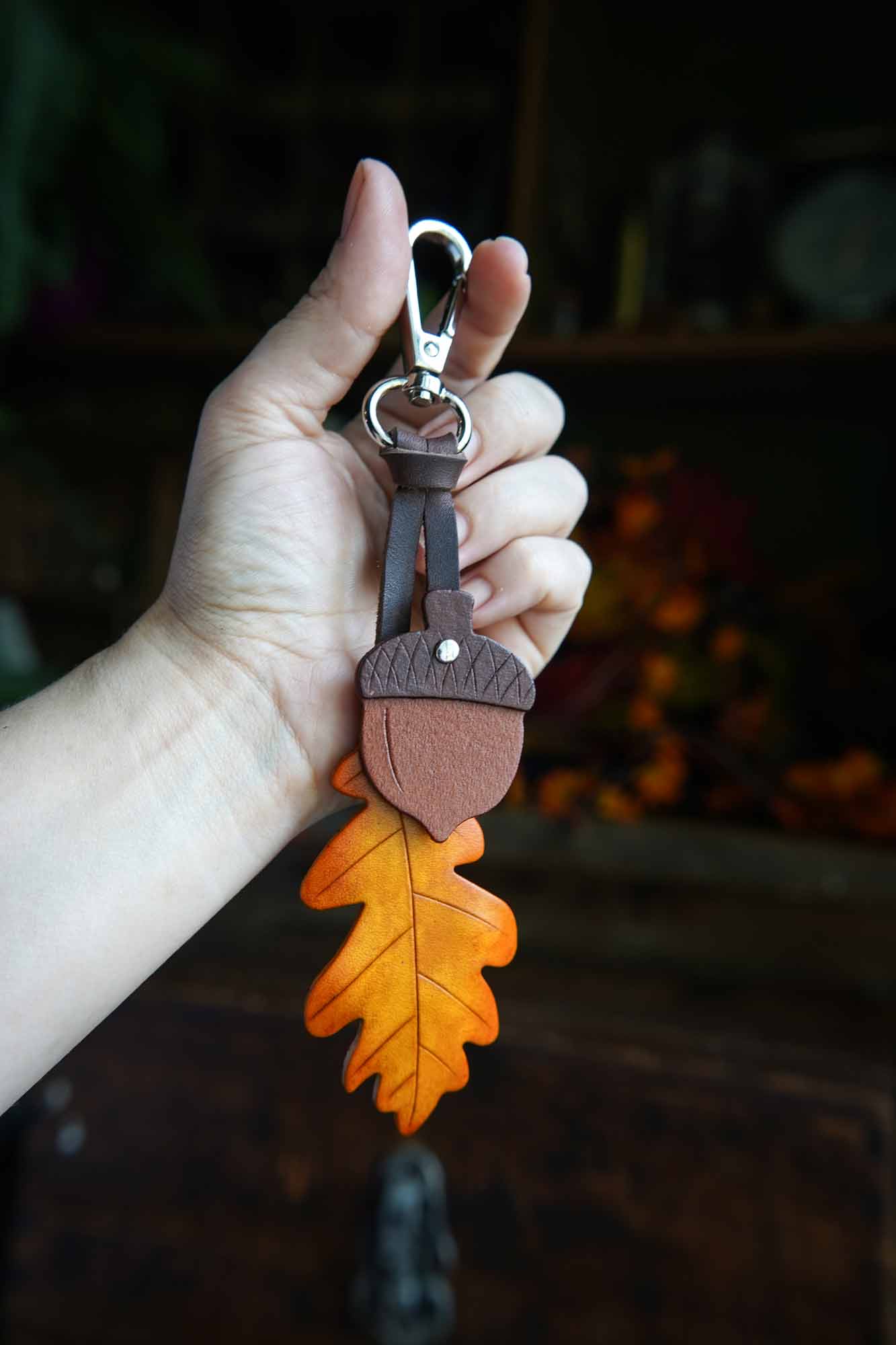 Oak Leaf and Acorn - Leather Bag Charm