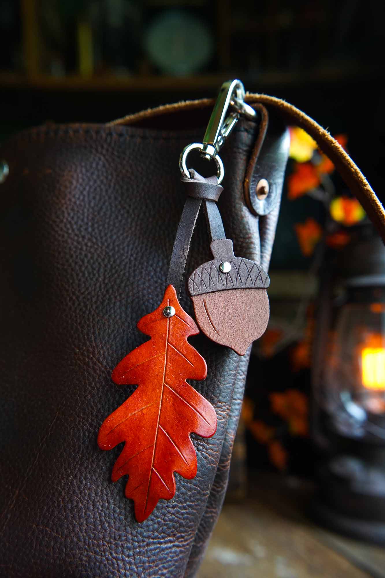 Oak Leaf and Acorn - Leather Bag Charm