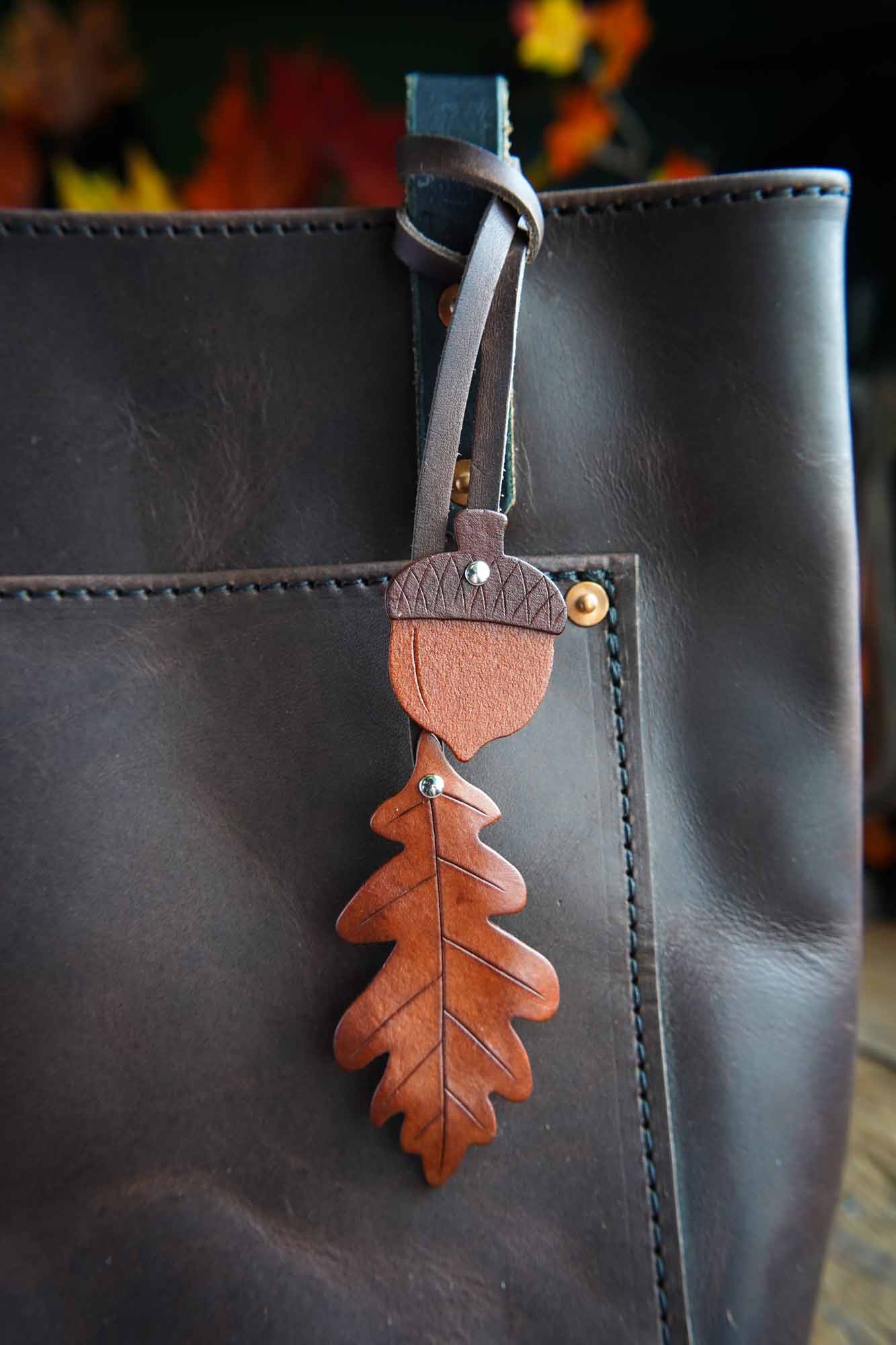 Oak Leaf and Acorn Bag Charm - Custom Color