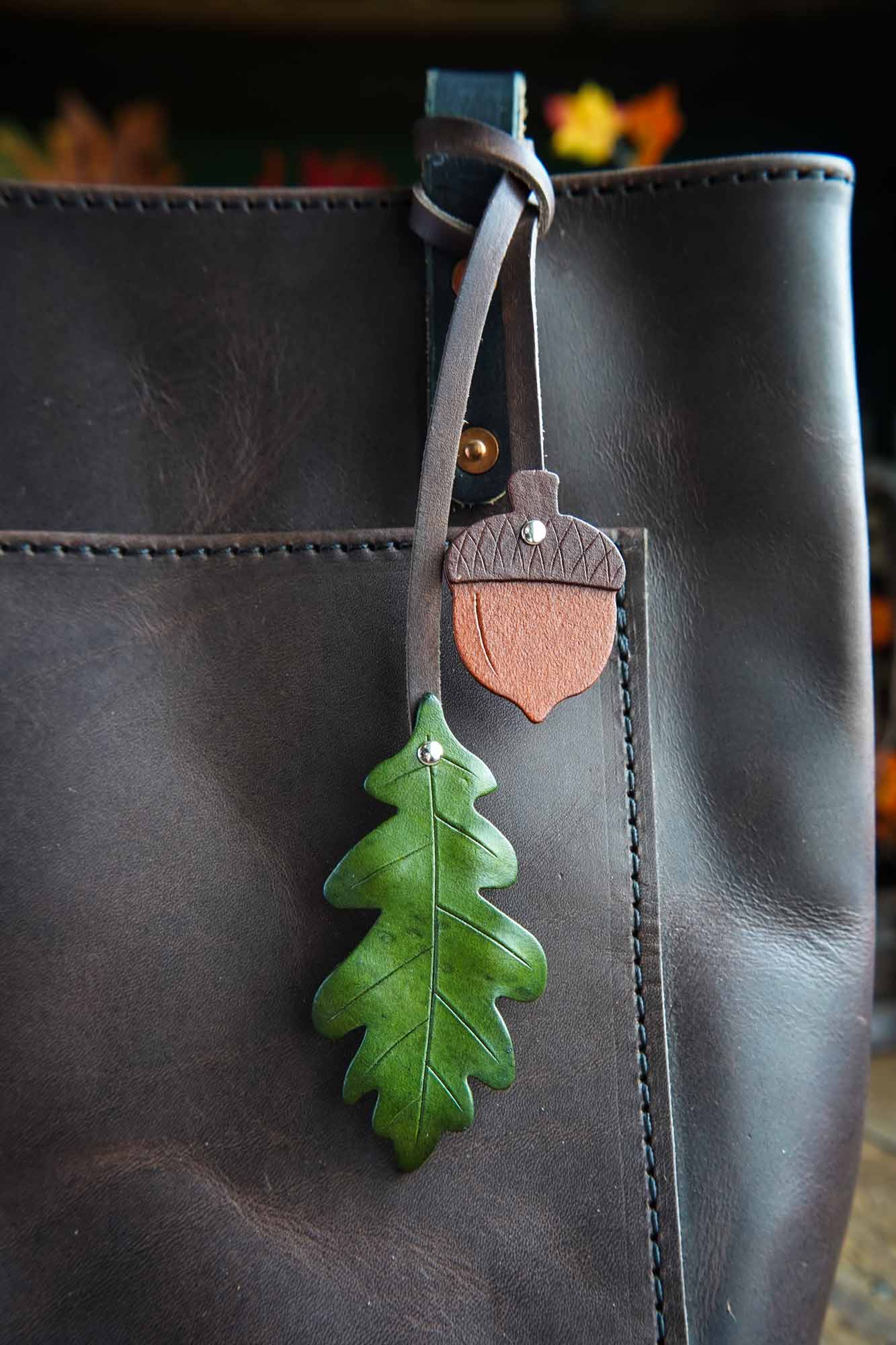 Oak Leaf and Acorn Bag Charm - Custom Color