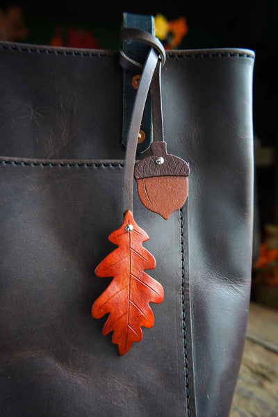 Oak Leaf and Acorn Bag Charm - Custom Color