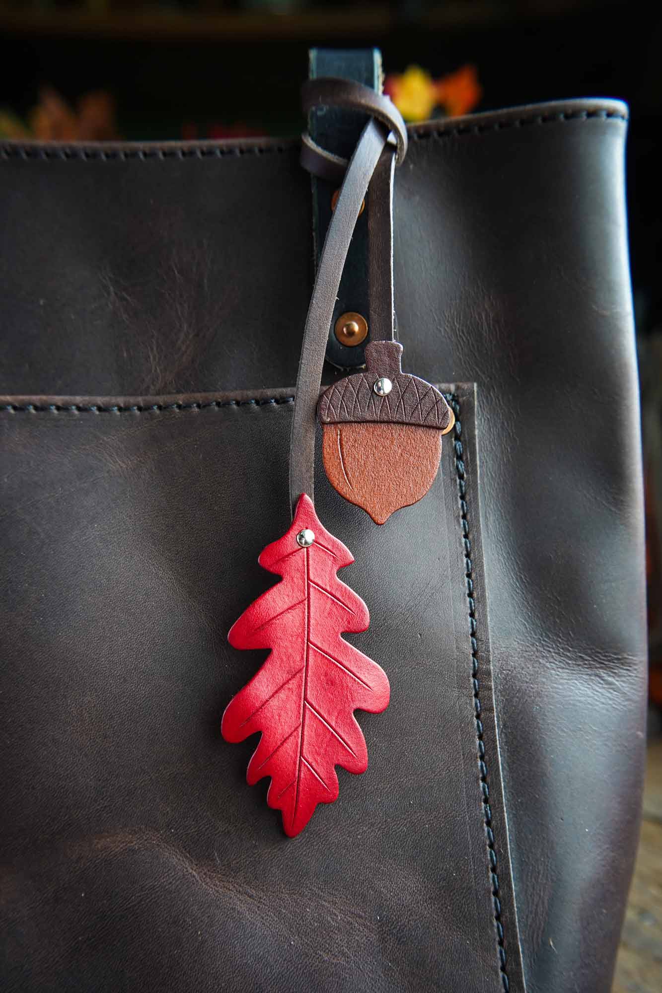 Oak Leaf and Acorn Bag Charm - Custom Color