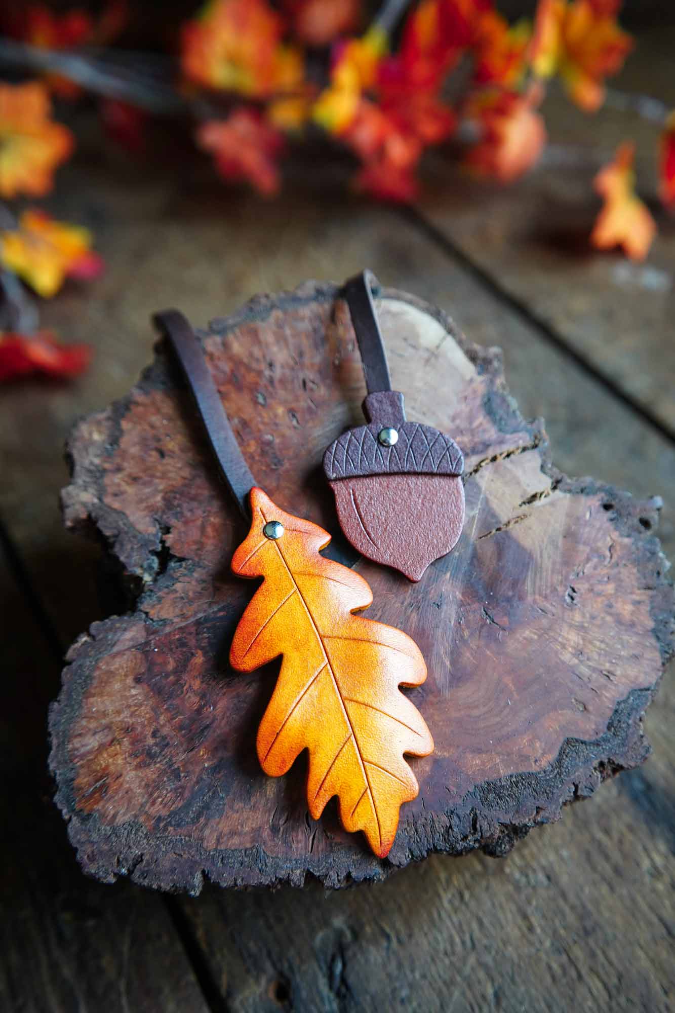 Oak Leaf and Acorn Bag Charm - Custom Color