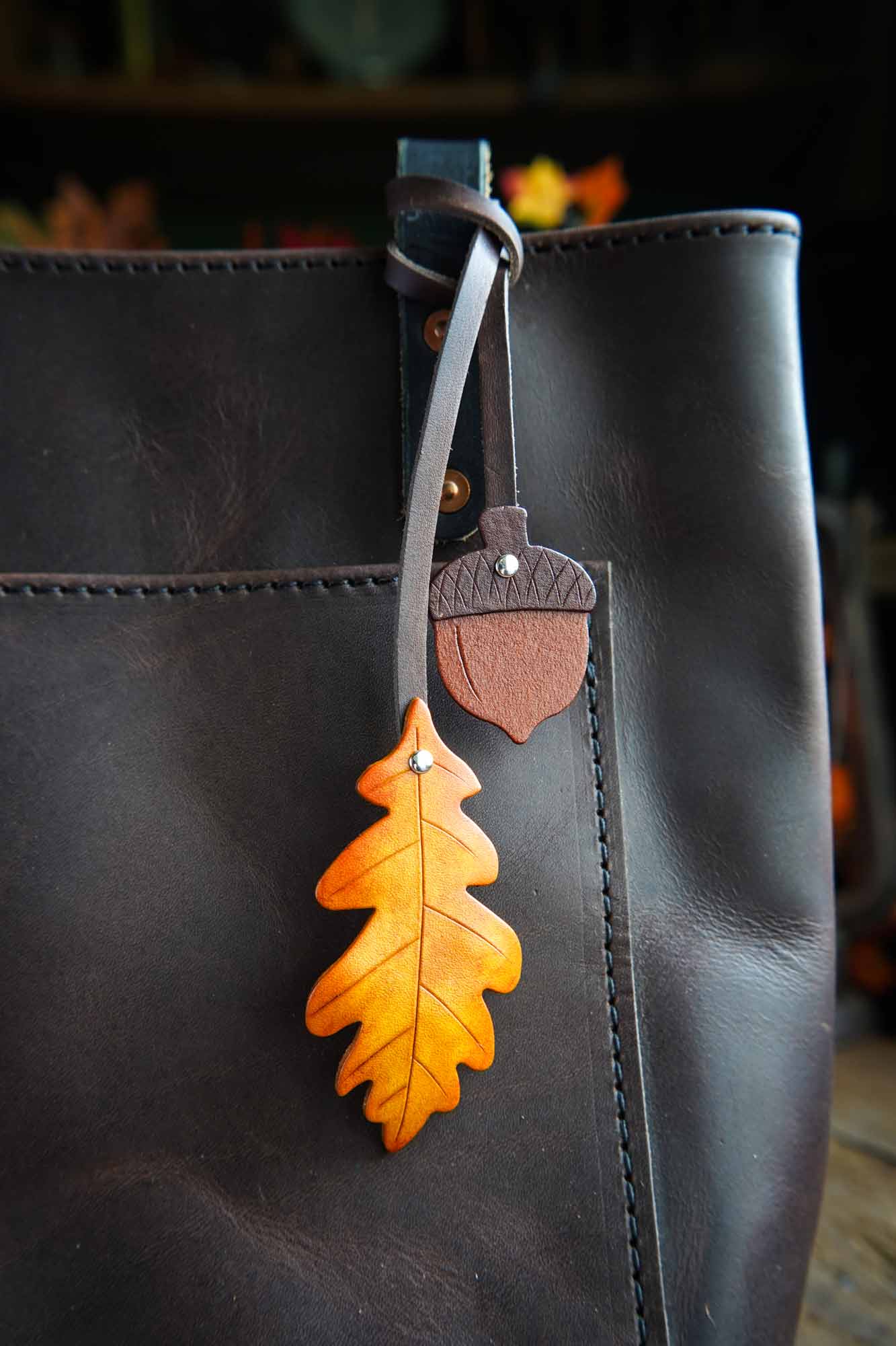 Oak Leaf and Acorn Bag Charm - Custom Color