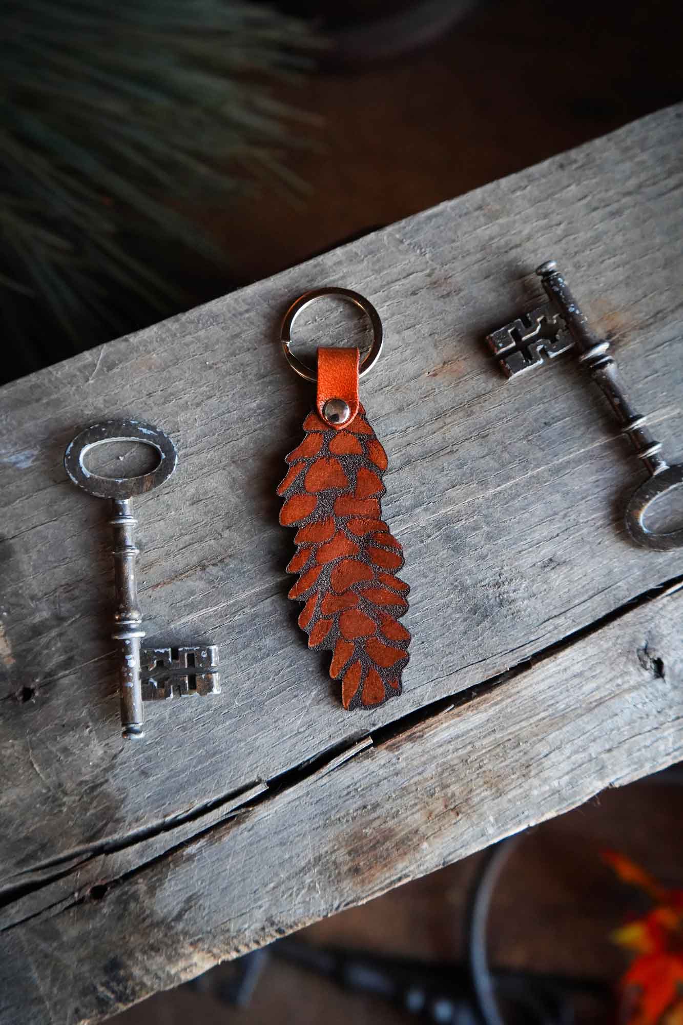 Pinecone Leather Keychain