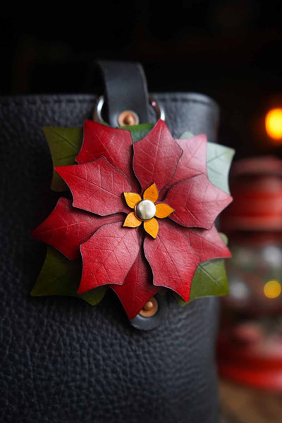 Poinsettia - Leather Bag Charm