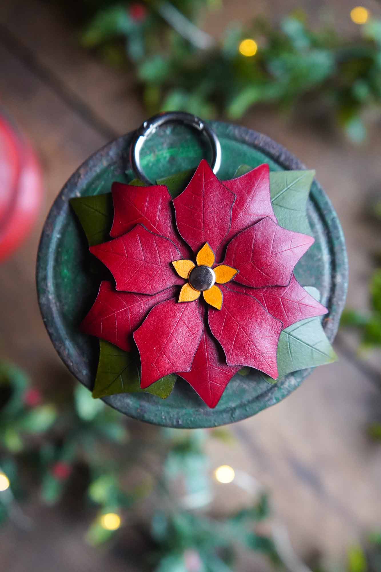 Poinsettia - Leather Bag Charm