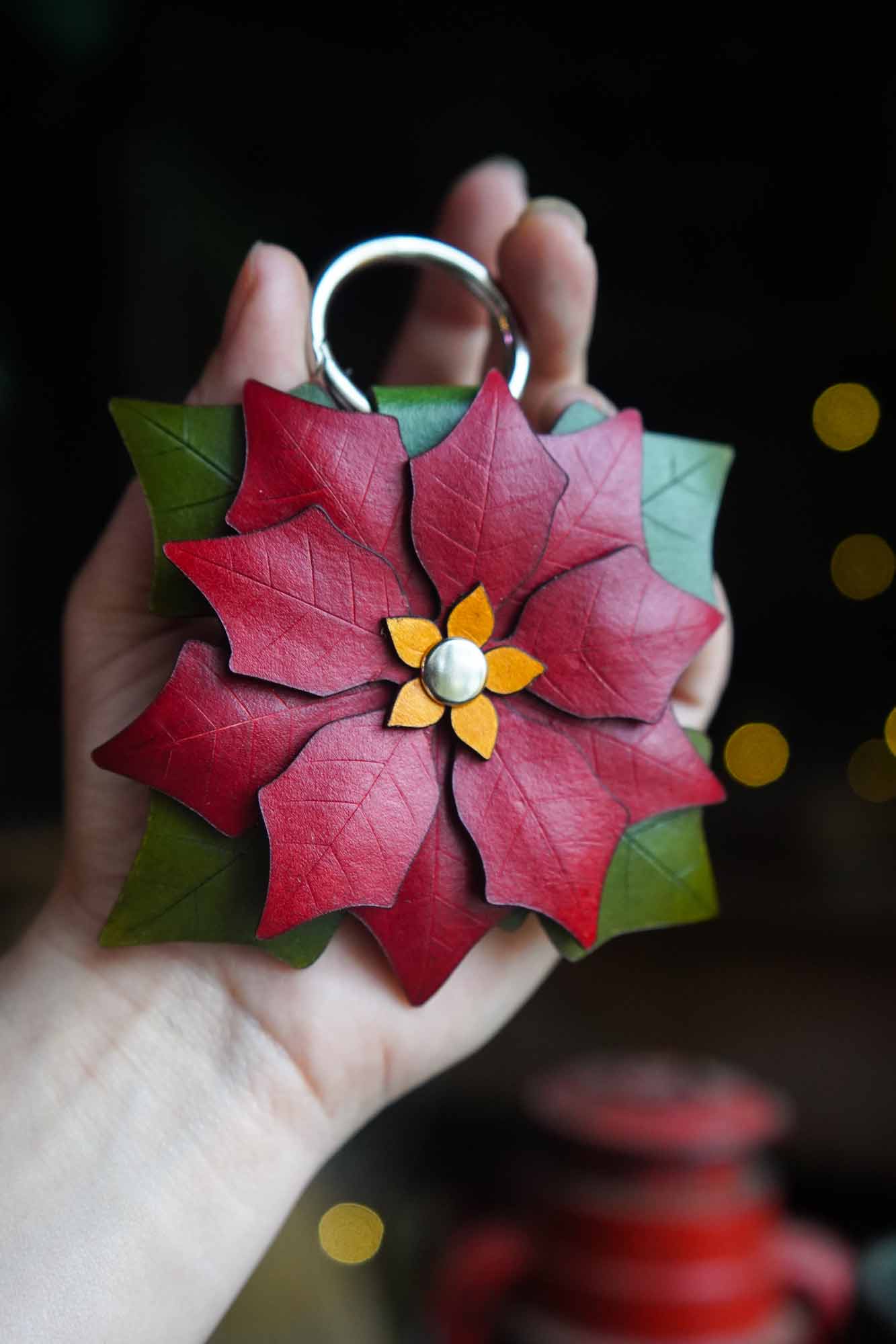 Poinsettia - Leather Bag Charm