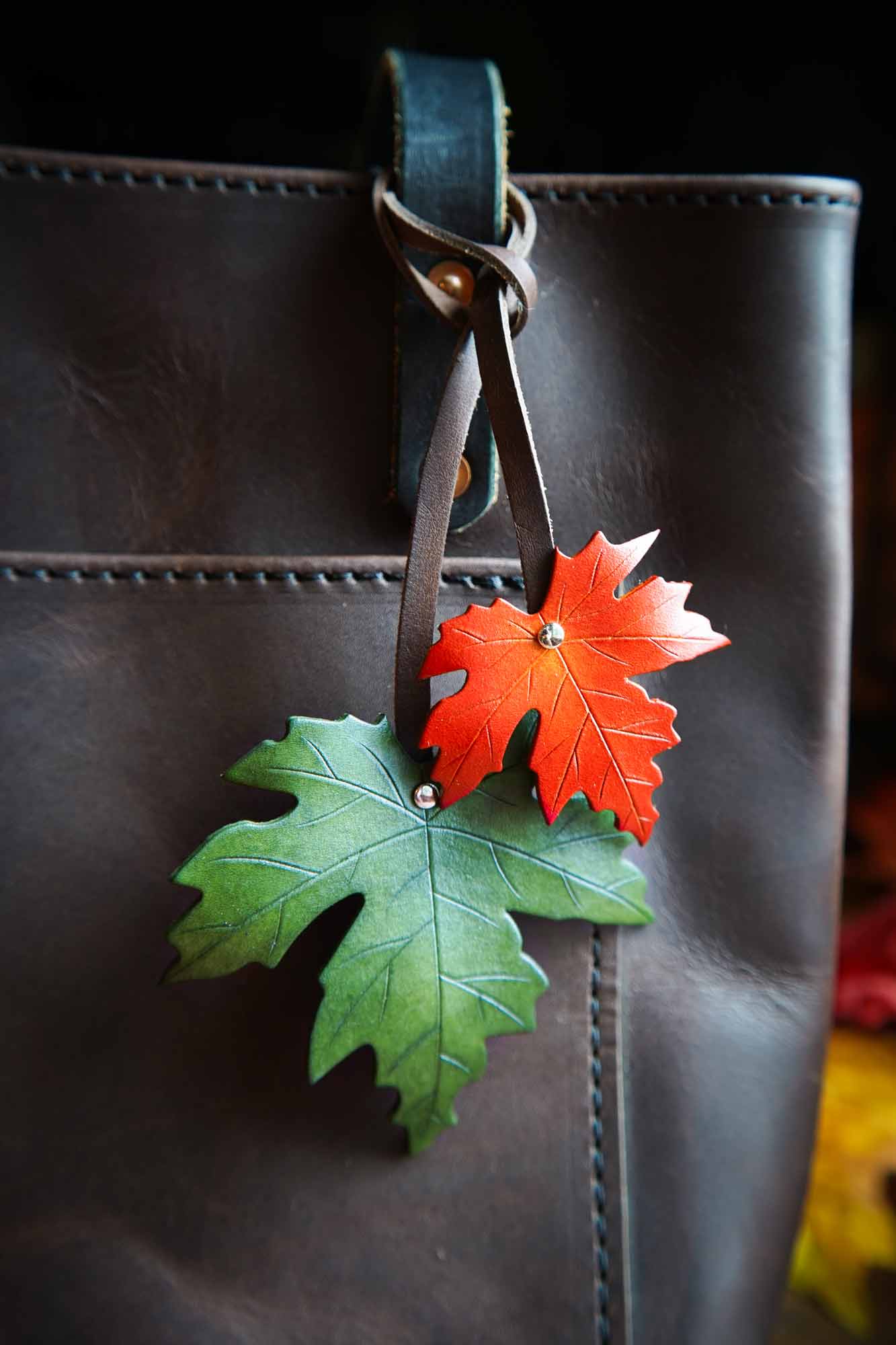 Sugar Maple Leaf - Leather Bag Charm Choose Your Colors