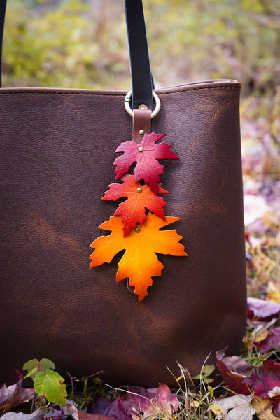 Sugar Maple Triple Leaf - Leather Bag Charm - Strap