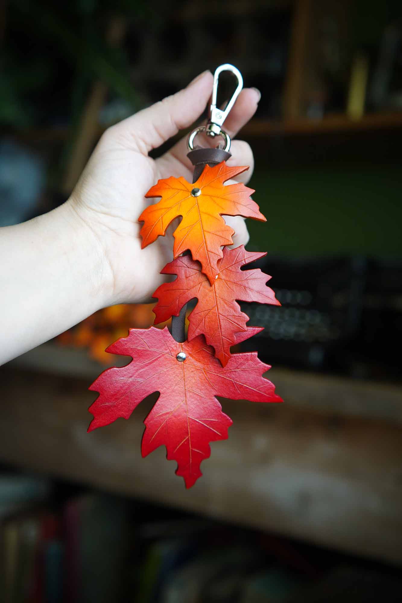 Sugar Maple Triple Leaf - Leather Bag Charm