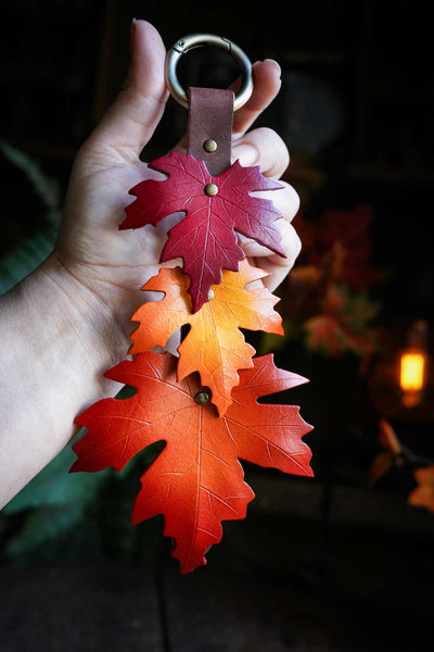 Sugar Maple Triple Leaf - Leather Bag Charm - Strap