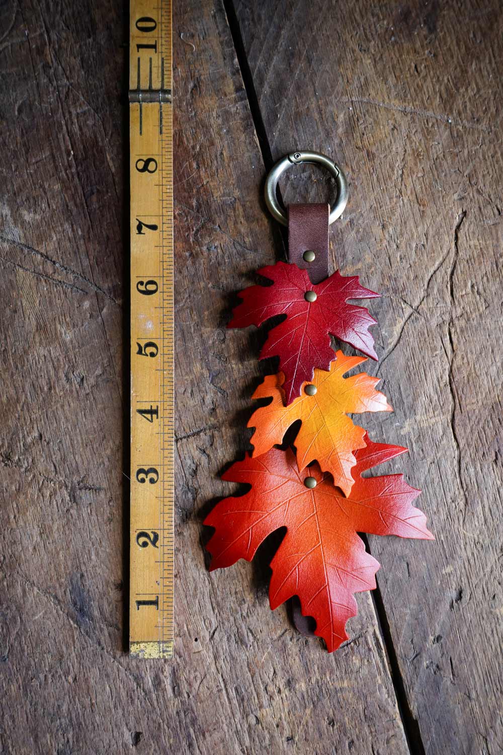 Sugar Maple Triple Leaf - Leather Bag Charm - Strap