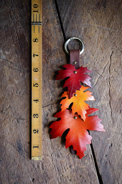 Sugar Maple Triple Leaf - Leather Bag Charm - Strap
