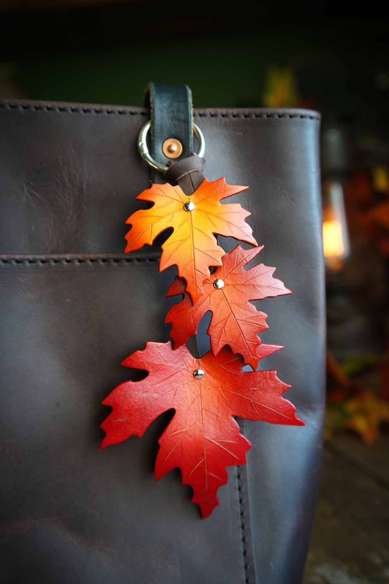 Sugar Maple Triple Leaf - Leather Bag Charm