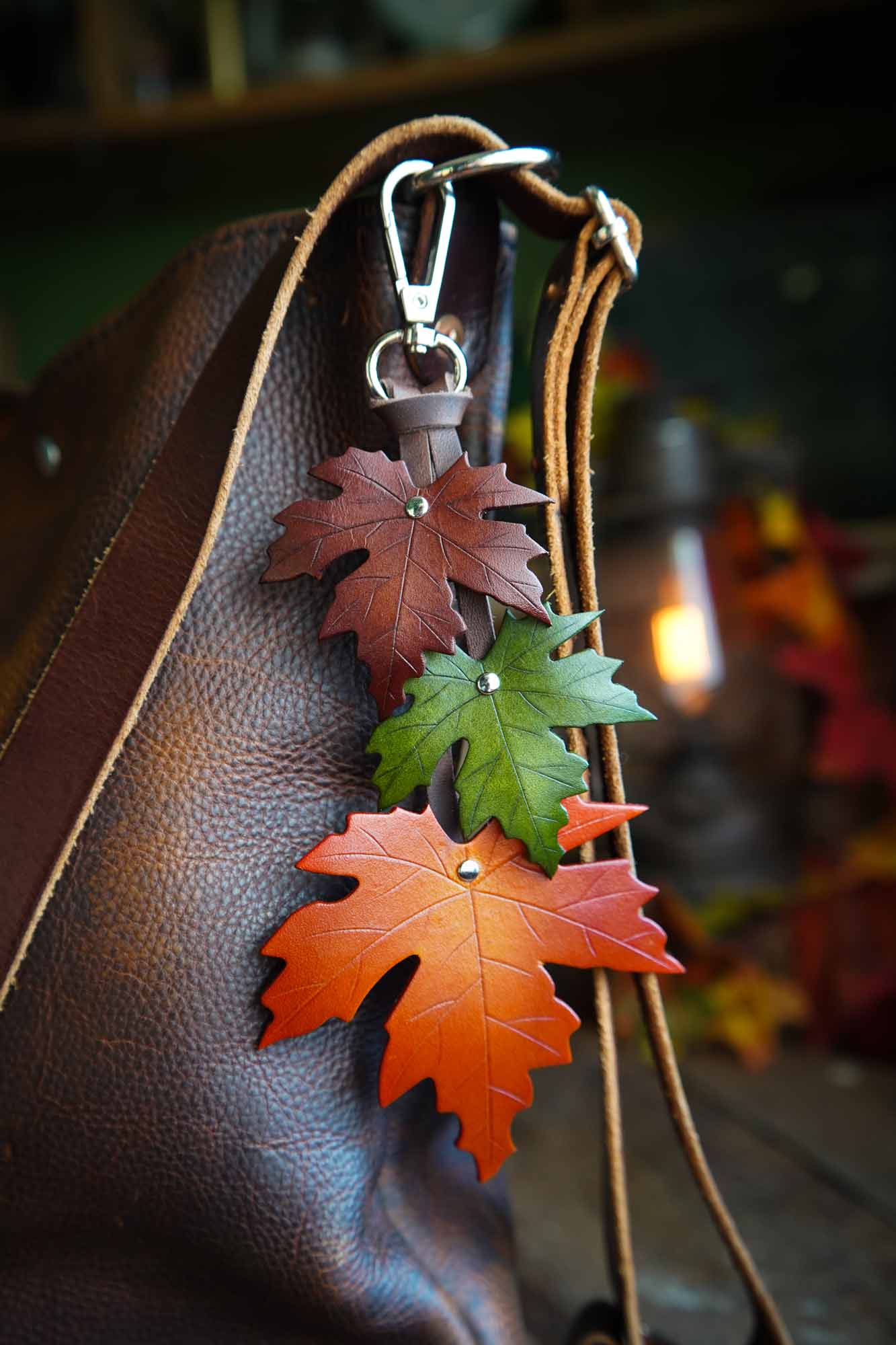 Sugar Maple Triple Leaf - Leather Bag Charm