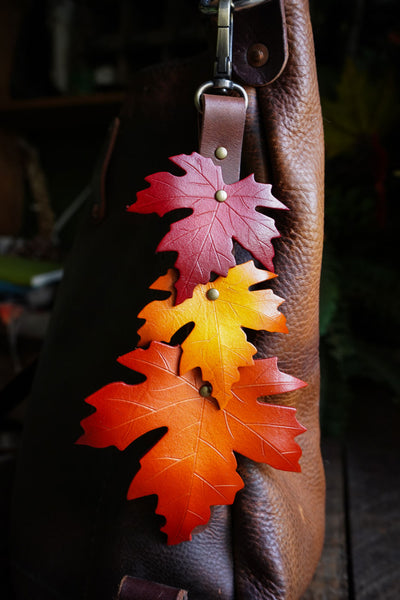 Sugar Maple Triple Leaf - Leather Bag Charm - Strap