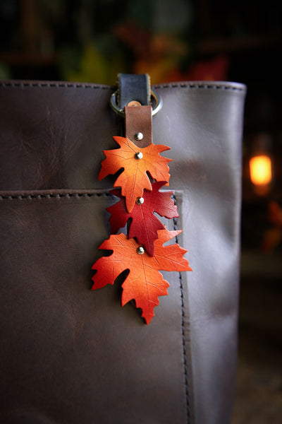 Sugar Maple Triple Leaf - Leather Bag Charm - Mini Strap