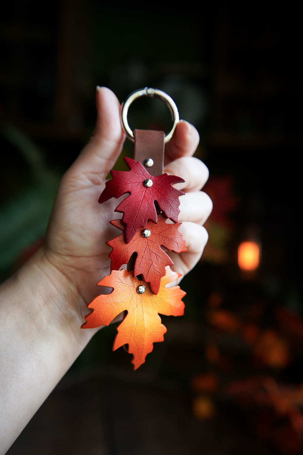 Sugar Maple Triple Leaf - Leather Bag Charm - Mini Strap