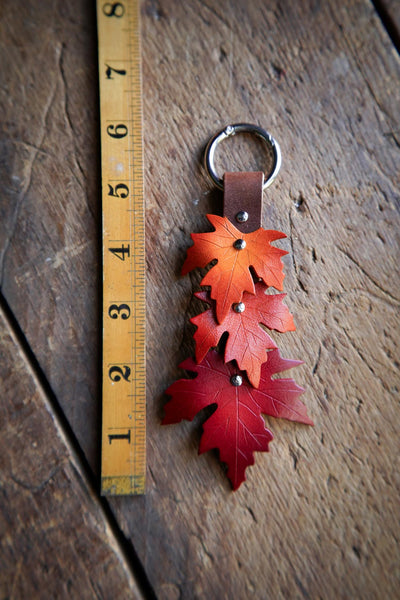 Sugar Maple Triple Leaf - Leather Bag Charm - Mini Strap