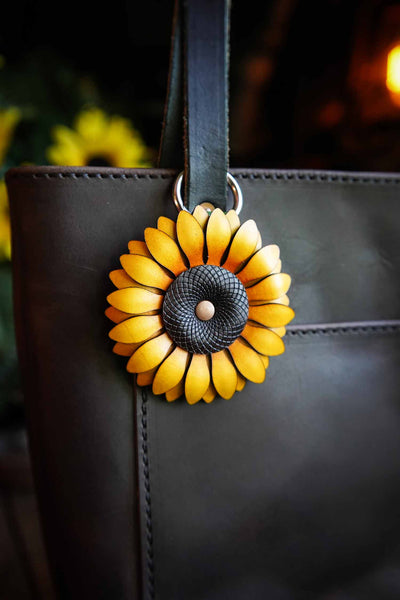 Sunflower - Leather Bag Charm or Keychain