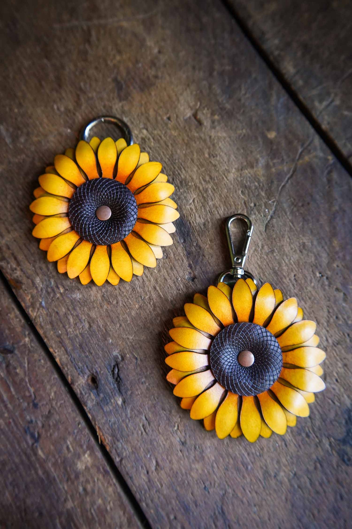 Sunflower - Leather Bag Charm or Keychain